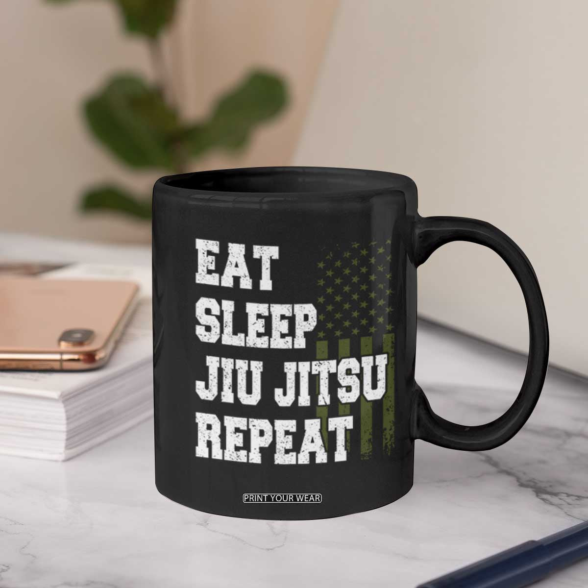 Eat Sleep Jiu Jitsu Repeat Coffee Mug Cool JiuJitsu BJJ American Flag TS10 Print Your Wear