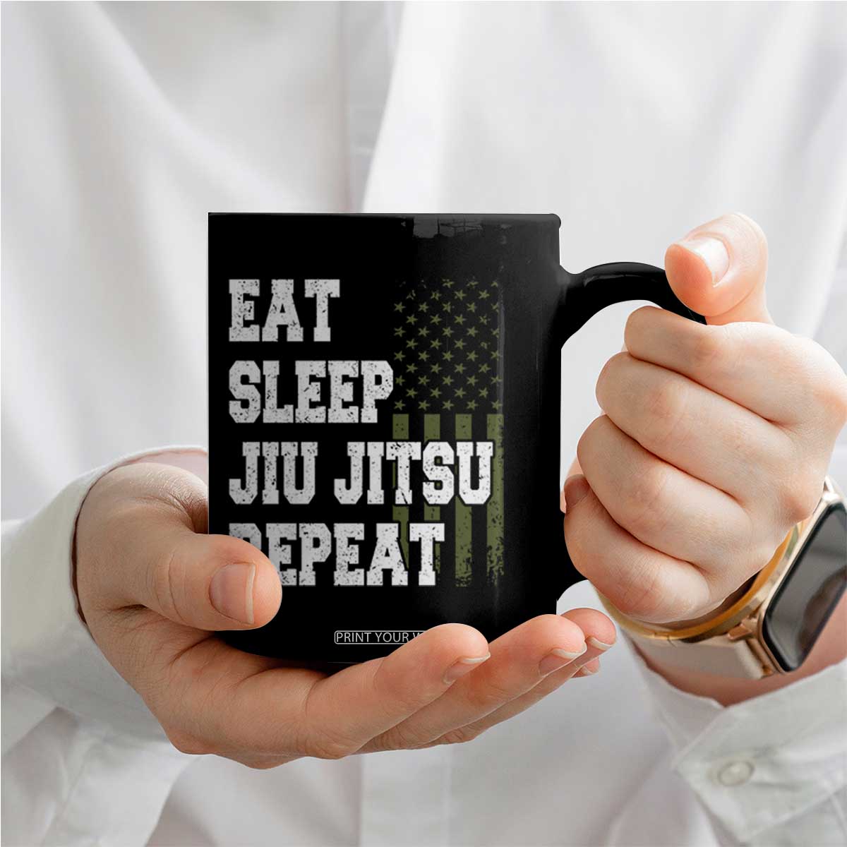 Eat Sleep Jiu Jitsu Repeat Coffee Mug Cool JiuJitsu BJJ American Flag TS10 Print Your Wear