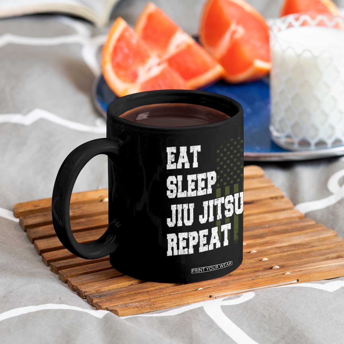 Eat Sleep Jiu Jitsu Repeat Coffee Mug Cool JiuJitsu BJJ American Flag TS10 Print Your Wear