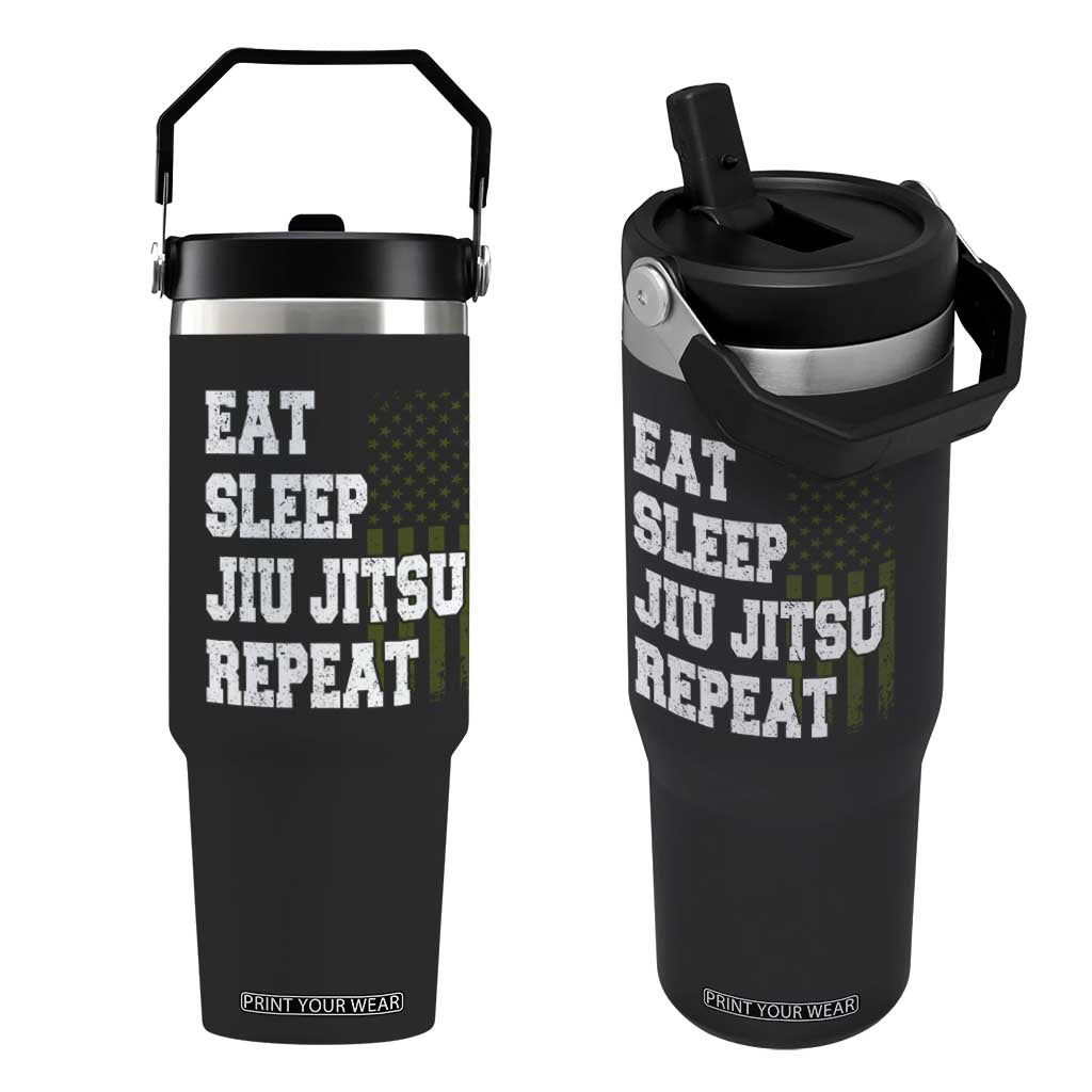 Eat Sleep Jiu Jitsu Repeat Flip Straw Tumbler Cool JiuJitsu BJJ American Flag TS10 One Size: 30 oz Black Print Your Wear