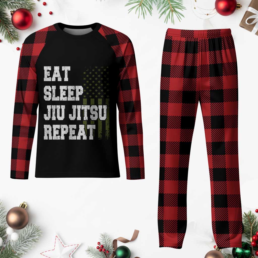 Eat Sleep Jiu Jitsu Repeat Plaid Pajama Set Cool JiuJitsu BJJ American Flag TS10 Buffalo Plaid Print Your Wear