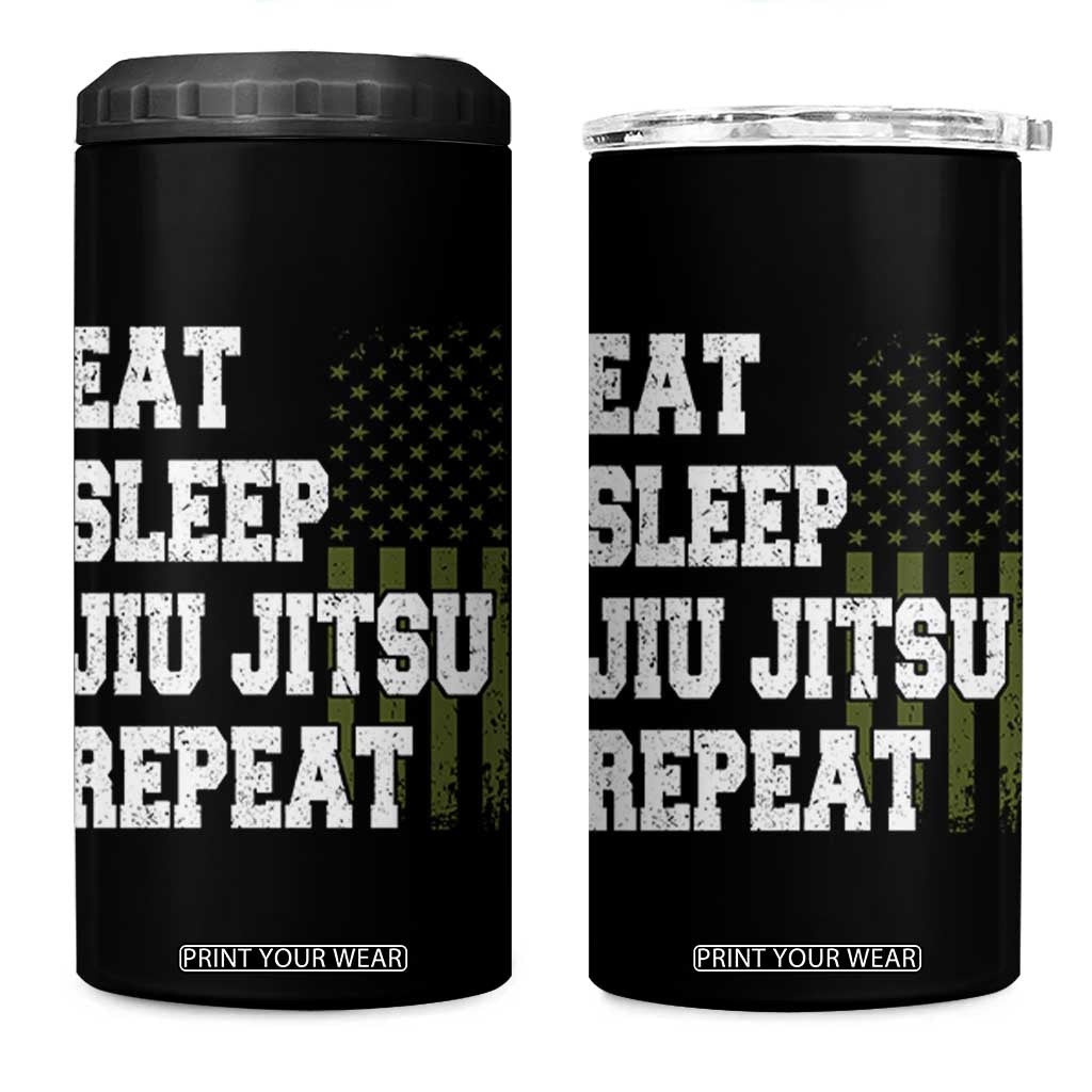 Eat Sleep Jiu Jitsu Repeat 4 in 1 Can Cooler Tumbler Cool JiuJitsu BJJ American Flag TS10 One Size: 16 oz Black Print Your Wear