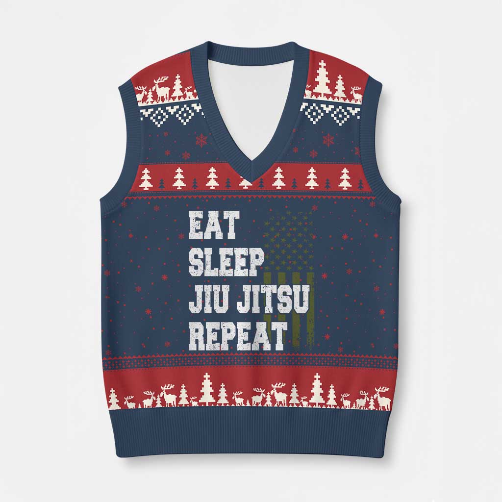 Eat Sleep Jiu Jitsu Repeat V-Neck Knit Sweater Vest Cool JiuJitsu BJJ American Flag TS10 Navy Red Print Your Wear