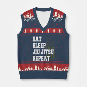 Eat Sleep Jiu Jitsu Repeat V-Neck Knit Sweater Vest Cool JiuJitsu BJJ American Flag TS10 Navy Red Print Your Wear