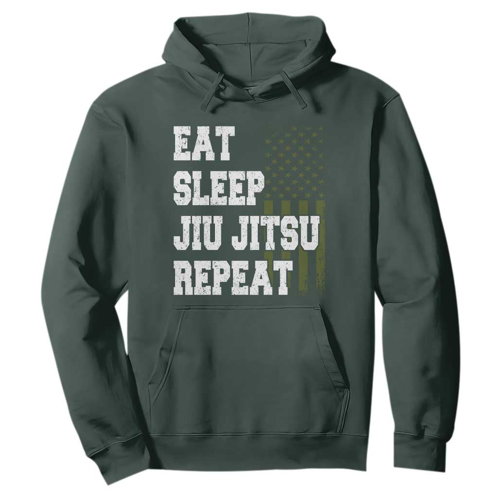 Eat Sleep Jiu Jitsu Repeat Hoodie Cool JiuJitsu BJJ American Flag TS10 Dark Forest Green Print Your Wear