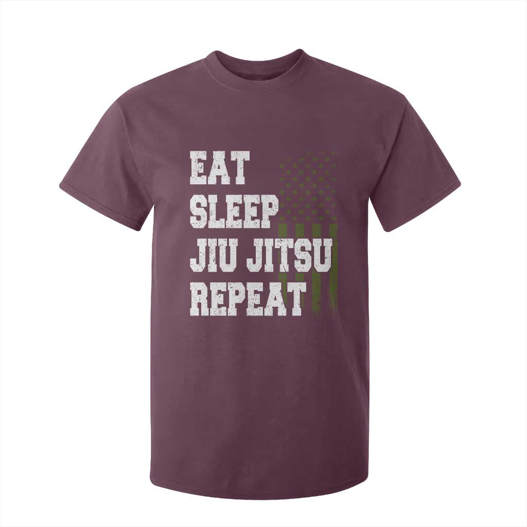 Eat Sleep Jiu Jitsu Repeat T Shirt For Kid Cool JiuJitsu BJJ American Flag TS10 Maroon Print Your Wear