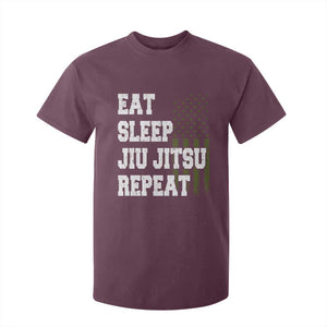 Eat Sleep Jiu Jitsu Repeat T Shirt For Kid Cool JiuJitsu BJJ American Flag TS10 Maroon Print Your Wear