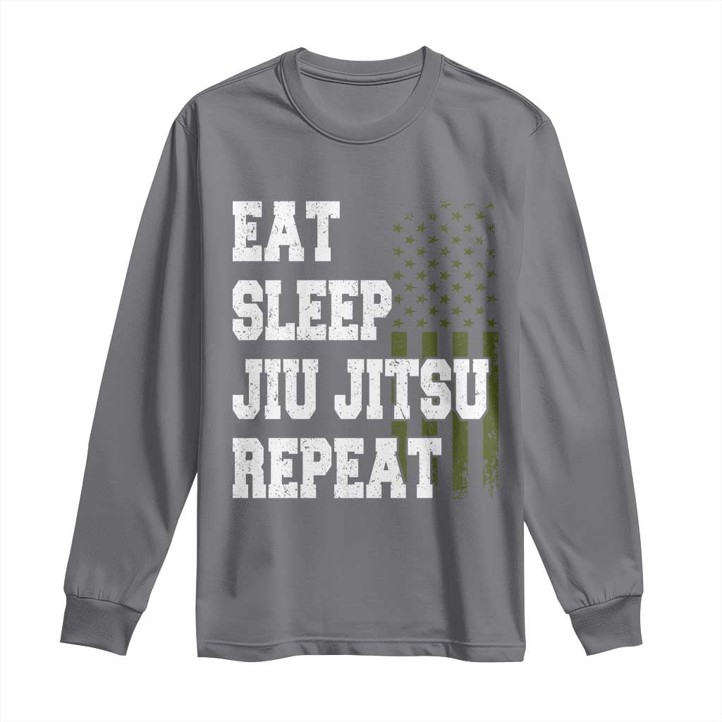 Eat Sleep Jiu Jitsu Repeat Long Sleeve Shirt Cool JiuJitsu BJJ American Flag TS10 Charcoal Print Your Wear