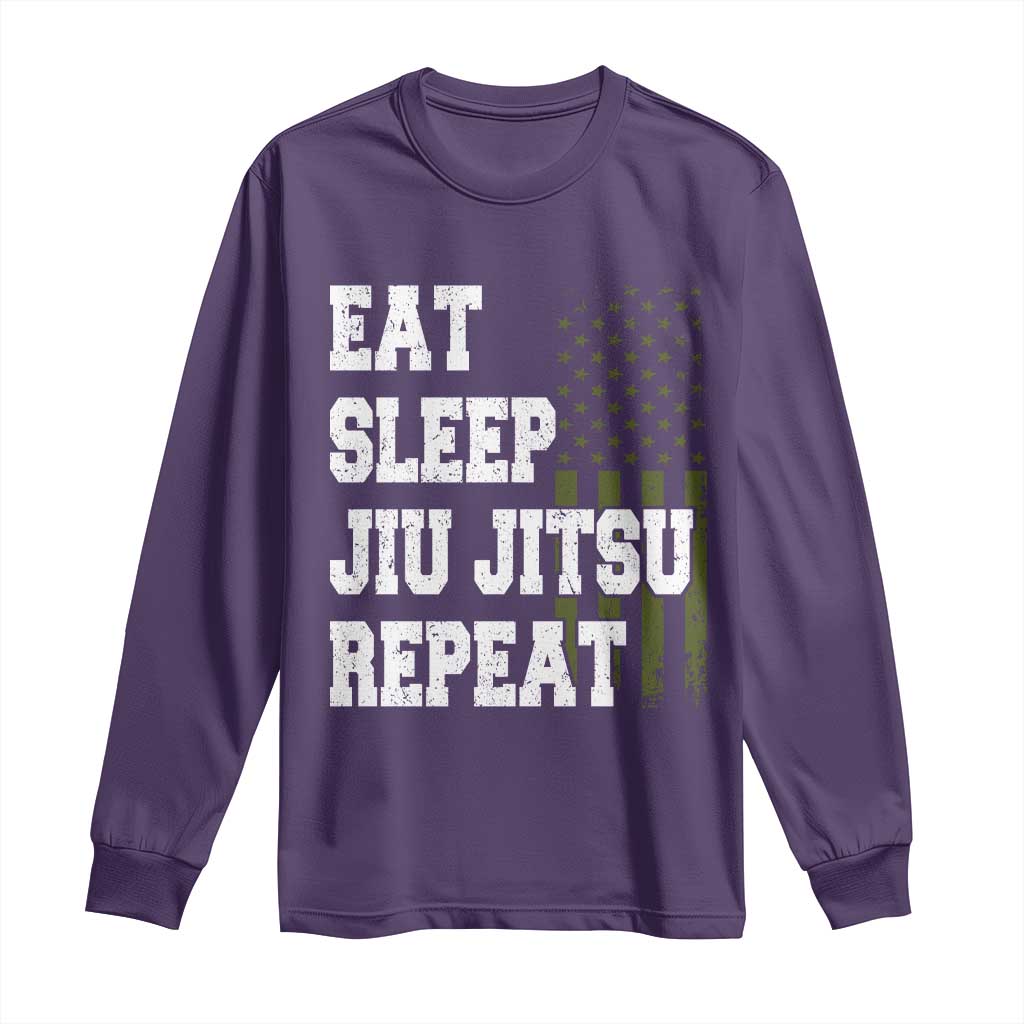 Eat Sleep Jiu Jitsu Repeat Long Sleeve Shirt Cool JiuJitsu BJJ American Flag TS10 Purple Print Your Wear