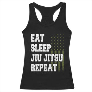 Eat Sleep Jiu Jitsu Repeat Racerback Tank Top Cool JiuJitsu BJJ American Flag TS10 Black Print Your Wear