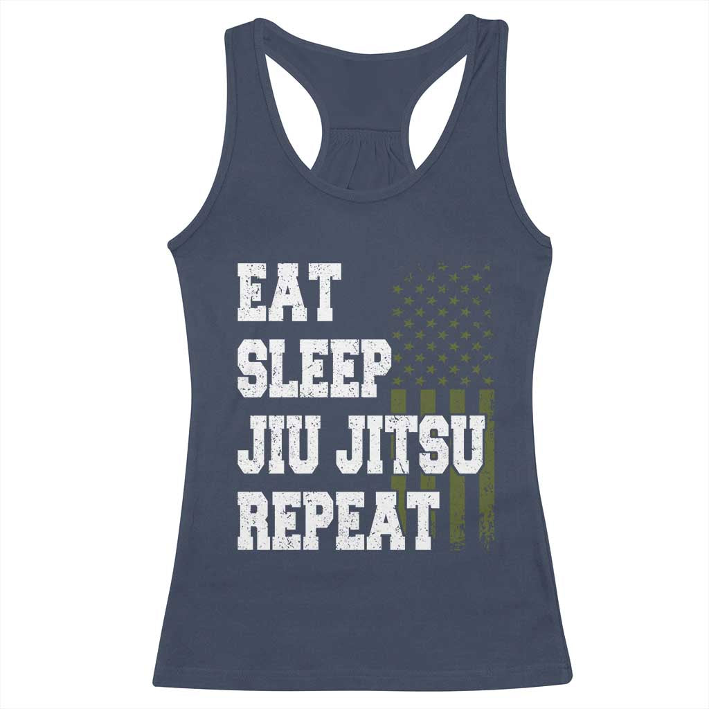 Eat Sleep Jiu Jitsu Repeat Racerback Tank Top Cool JiuJitsu BJJ American Flag TS10 Navy Print Your Wear