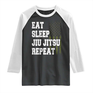 Eat Sleep Jiu Jitsu Repeat Raglan Shirt Cool JiuJitsu BJJ American Flag TS10 Black White Print Your Wear