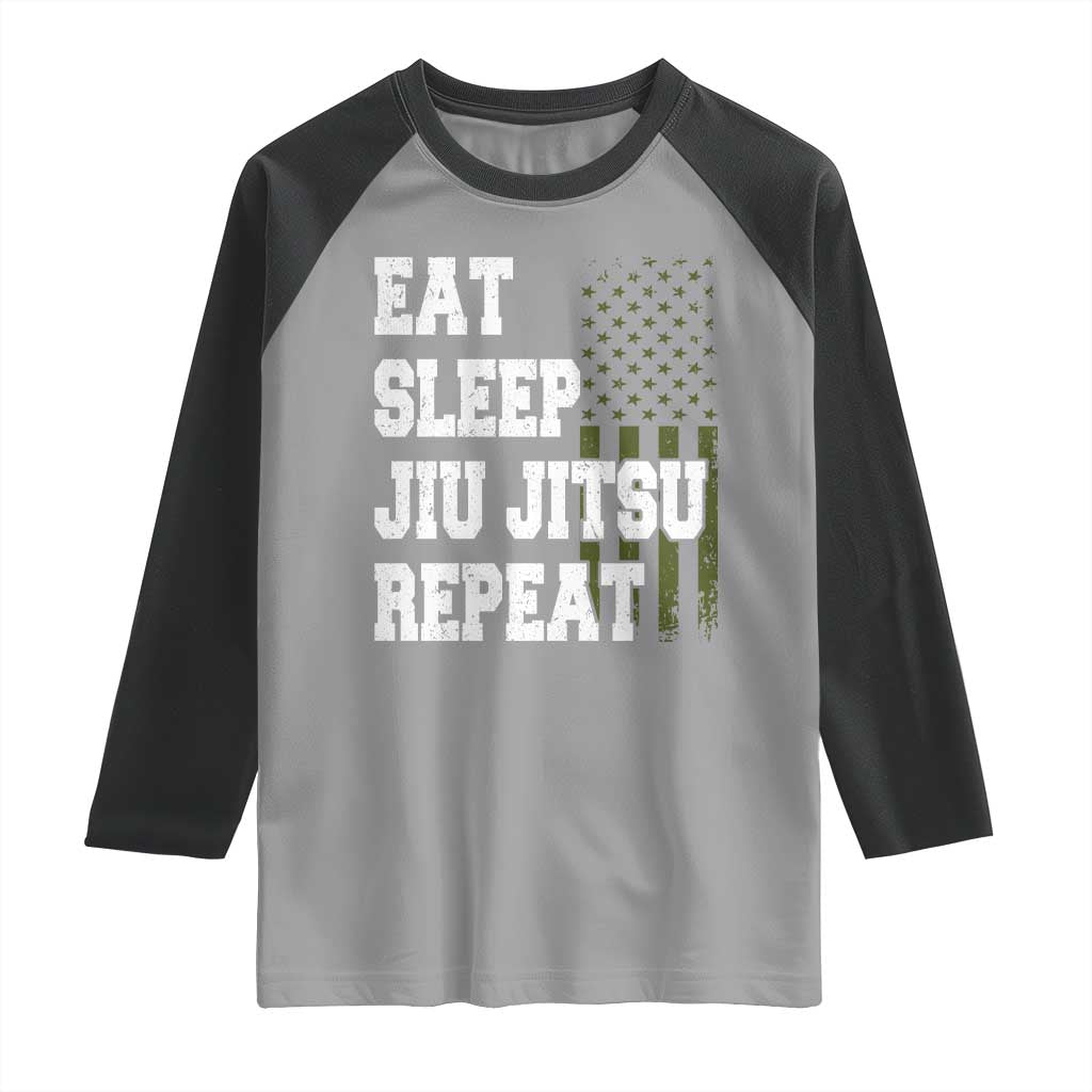 Eat Sleep Jiu Jitsu Repeat Raglan Shirt Cool JiuJitsu BJJ American Flag TS10 Sport Gray Black Print Your Wear