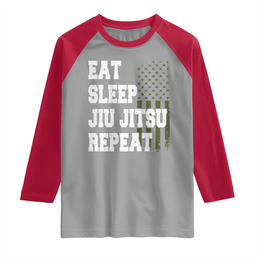 Eat Sleep Jiu Jitsu Repeat Raglan Shirt Cool JiuJitsu BJJ American Flag TS10 Sport Gray Red Print Your Wear