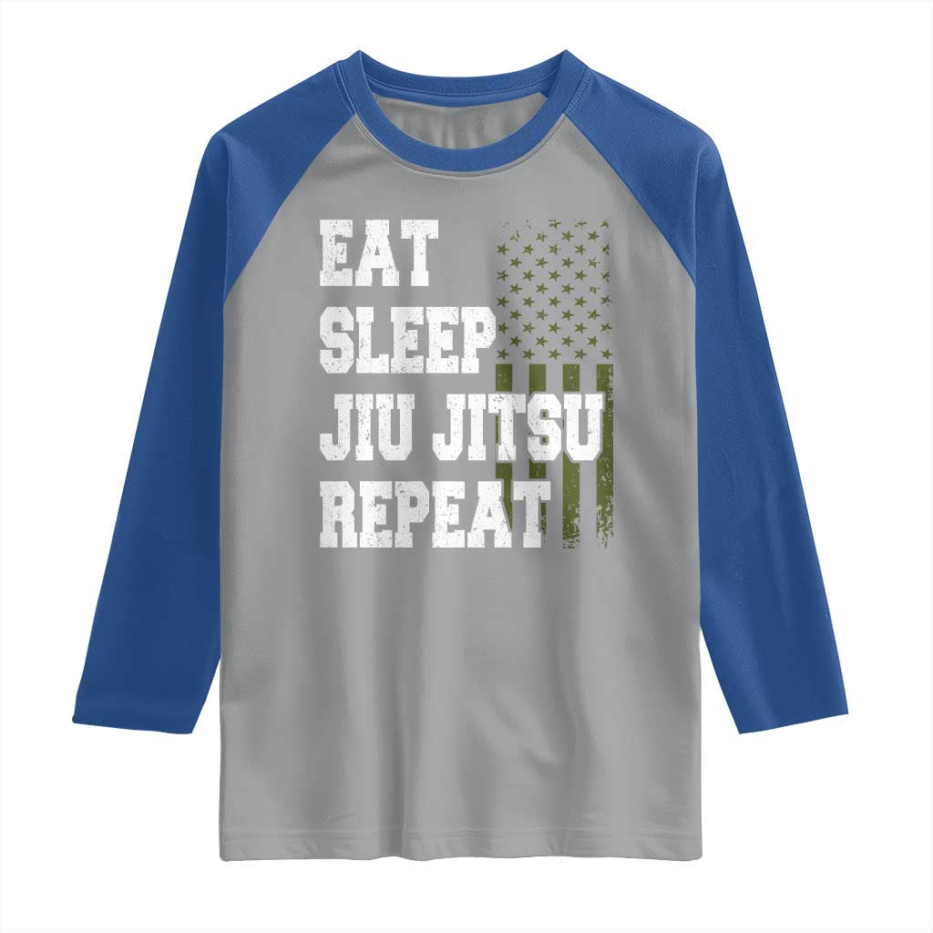 Eat Sleep Jiu Jitsu Repeat Raglan Shirt Cool JiuJitsu BJJ American Flag TS10 Sport Gray Royal Print Your Wear