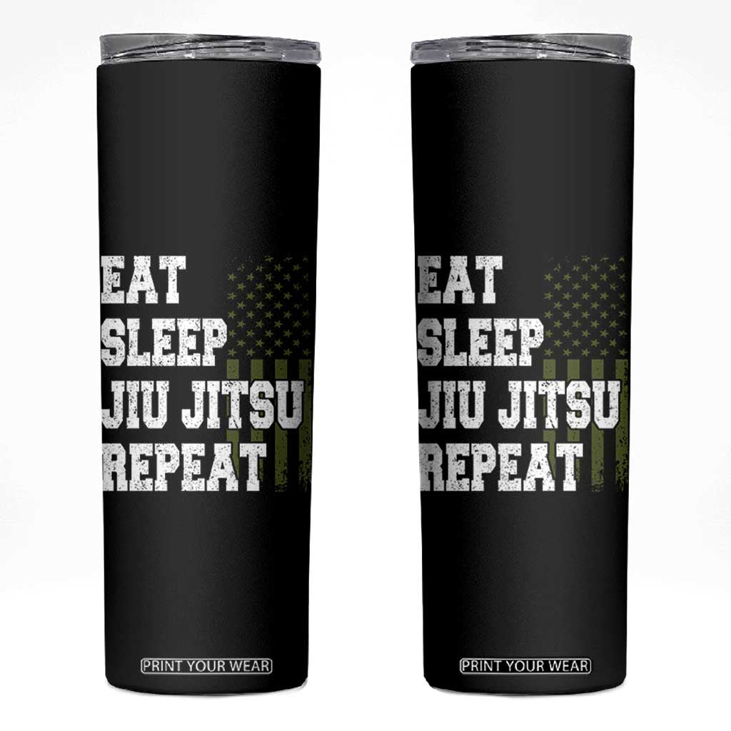 Eat Sleep Jiu Jitsu Repeat Skinny Tumbler Cool JiuJitsu BJJ American Flag TS10 Black Print Your Wear
