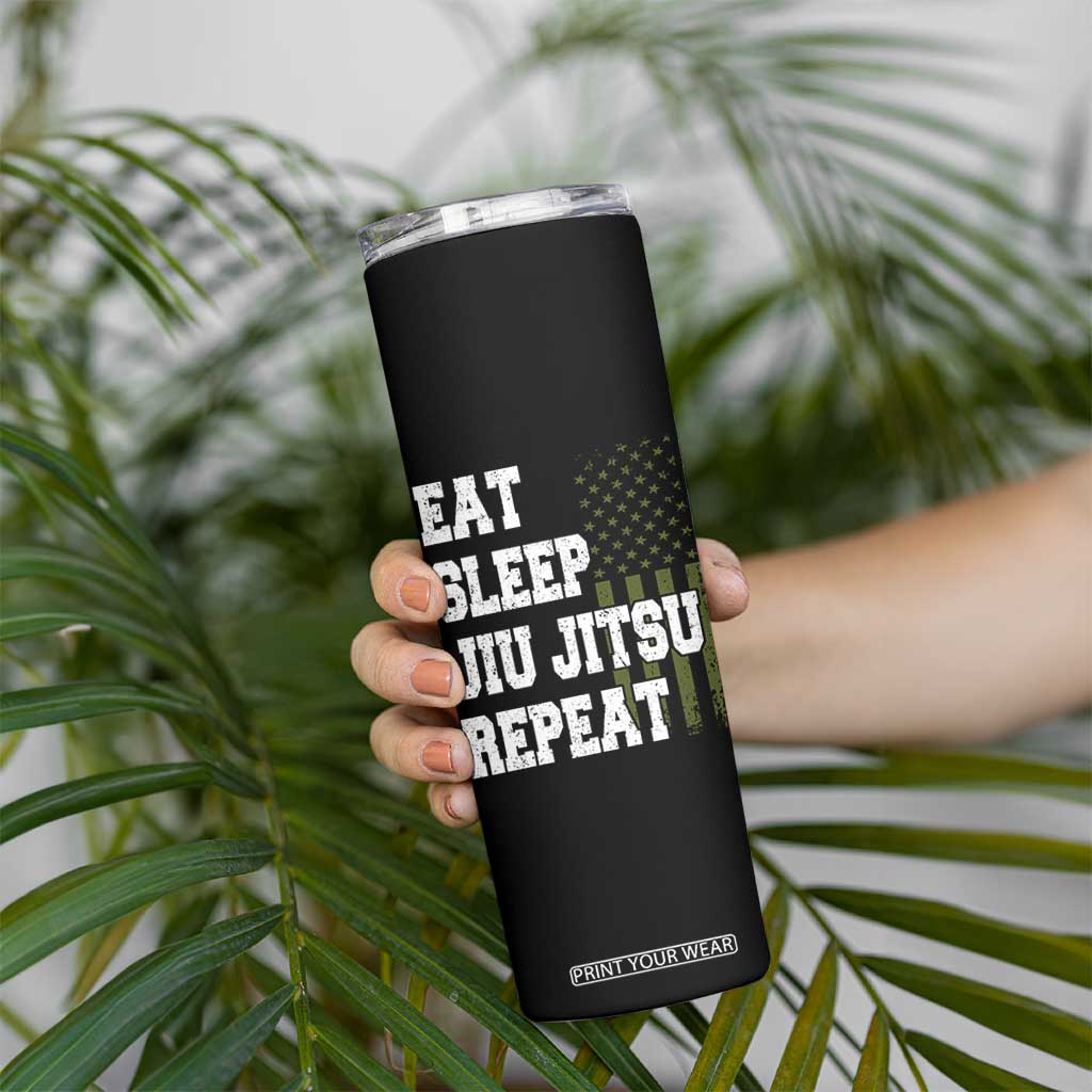 Eat Sleep Jiu Jitsu Repeat Skinny Tumbler Cool JiuJitsu BJJ American Flag TS10 Print Your Wear