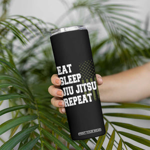 Eat Sleep Jiu Jitsu Repeat Skinny Tumbler Cool JiuJitsu BJJ American Flag TS10 Print Your Wear
