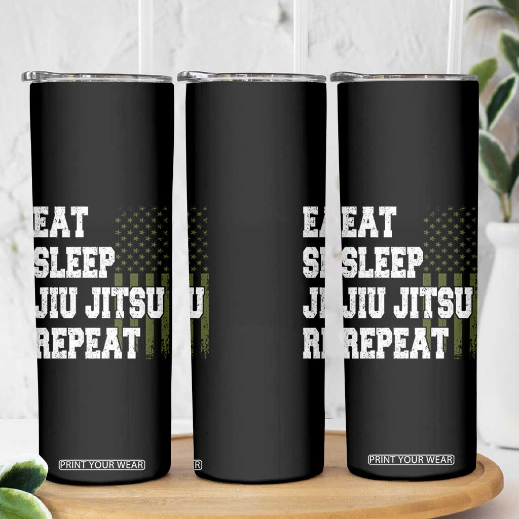 Eat Sleep Jiu Jitsu Repeat Skinny Tumbler Cool JiuJitsu BJJ American Flag TS10 Print Your Wear