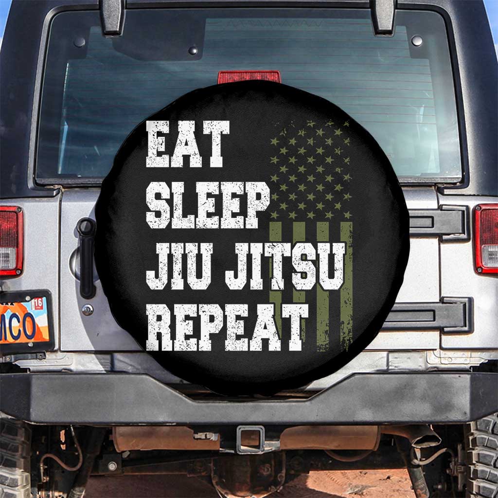 Eat Sleep Jiu Jitsu Repeat Spare Tire Cover Cool JiuJitsu BJJ American Flag TS10 No hole Black Print Your Wear