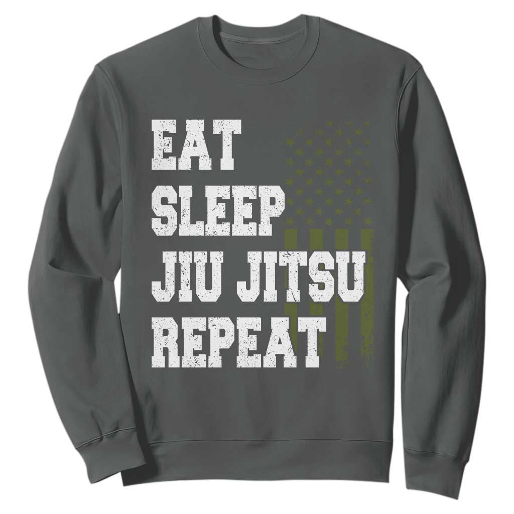 Eat Sleep Jiu Jitsu Repeat Sweatshirt Cool JiuJitsu BJJ American Flag TS10 Dark Heather Print Your Wear