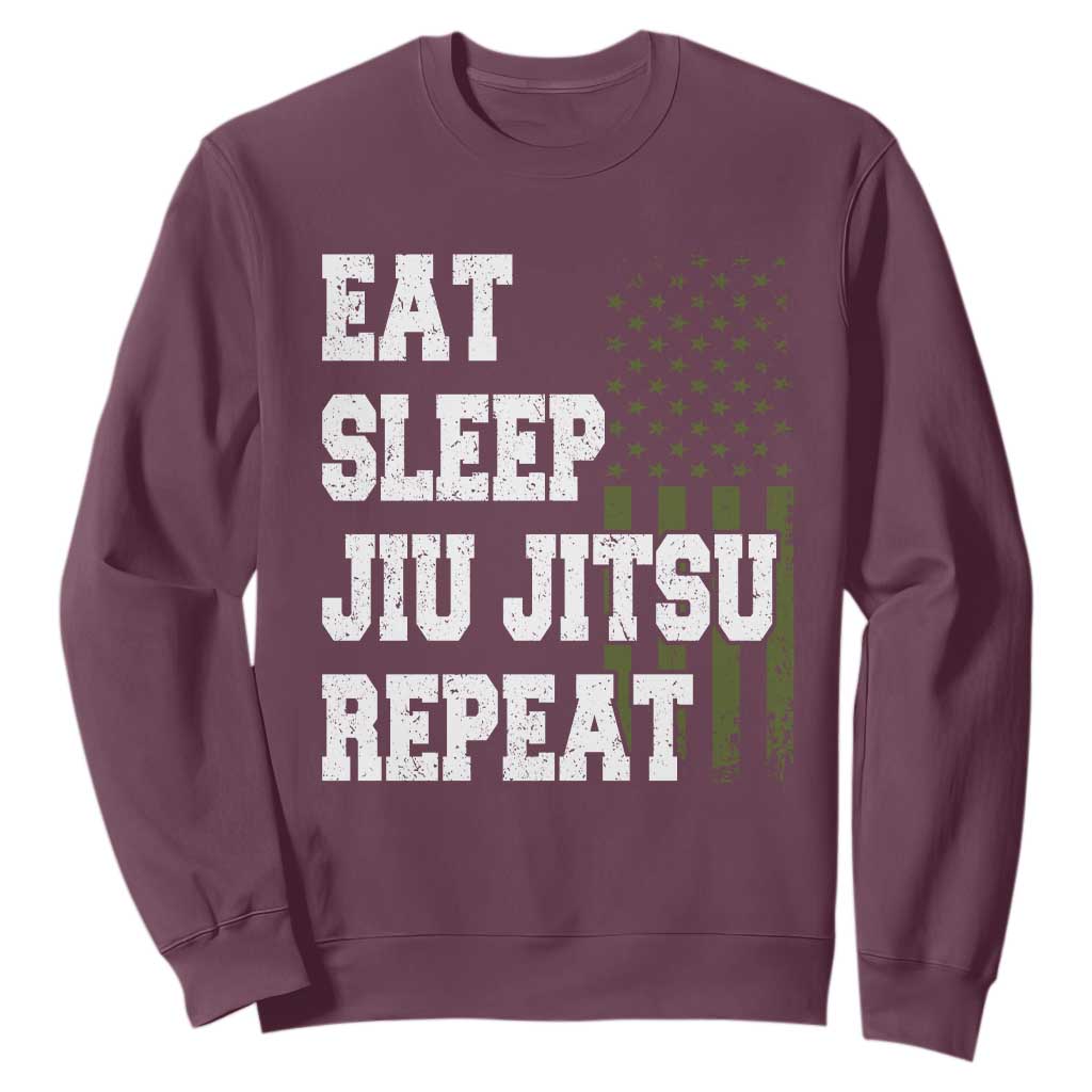 Eat Sleep Jiu Jitsu Repeat Sweatshirt Cool JiuJitsu BJJ American Flag TS10 Maroon Print Your Wear