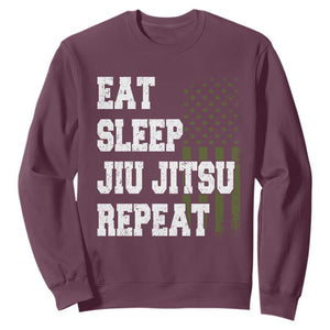 Eat Sleep Jiu Jitsu Repeat Sweatshirt Cool JiuJitsu BJJ American Flag TS10 Maroon Print Your Wear