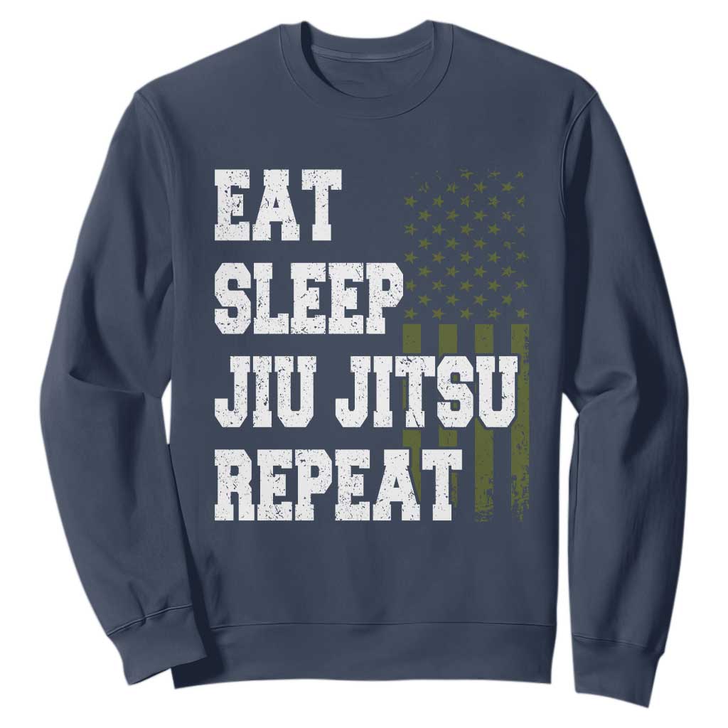 Eat Sleep Jiu Jitsu Repeat Sweatshirt Cool JiuJitsu BJJ American Flag TS10 Navy Print Your Wear