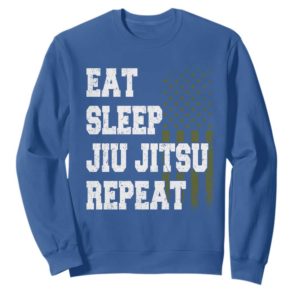 Eat Sleep Jiu Jitsu Repeat Sweatshirt Cool JiuJitsu BJJ American Flag TS10 Royal Blue Print Your Wear