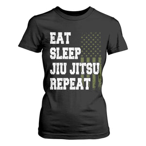Eat Sleep Jiu Jitsu Repeat T Shirt For Women Cool JiuJitsu BJJ American Flag TS10 Black Print Your Wear