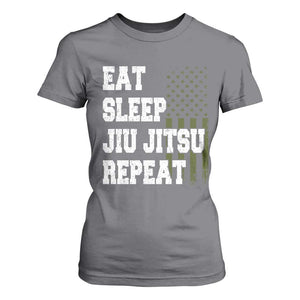 Eat Sleep Jiu Jitsu Repeat T Shirt For Women Cool JiuJitsu BJJ American Flag TS10 Charcoal Print Your Wear