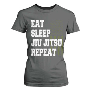 Eat Sleep Jiu Jitsu Repeat T Shirt For Women Cool JiuJitsu BJJ American Flag TS10 Dark Heather Print Your Wear
