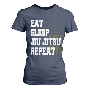 Eat Sleep Jiu Jitsu Repeat T Shirt For Women Cool JiuJitsu BJJ American Flag TS10 Navy Print Your Wear