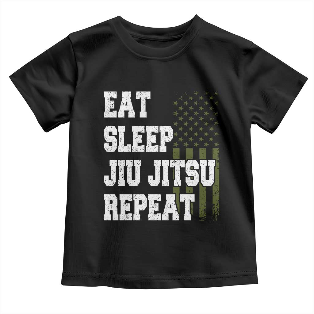Eat Sleep Jiu Jitsu Repeat Toddler T Shirt Cool JiuJitsu BJJ American Flag TS10 Black Print Your Wear