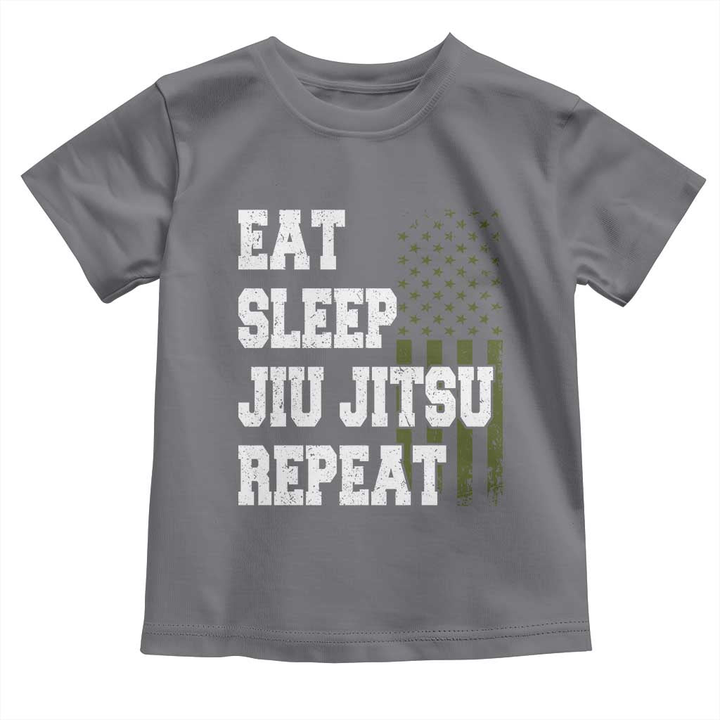 Eat Sleep Jiu Jitsu Repeat Toddler T Shirt Cool JiuJitsu BJJ American Flag TS10 Charcoal Print Your Wear
