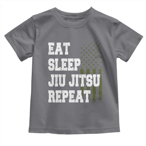 Eat Sleep Jiu Jitsu Repeat Toddler T Shirt Cool JiuJitsu BJJ American Flag TS10 Charcoal Print Your Wear