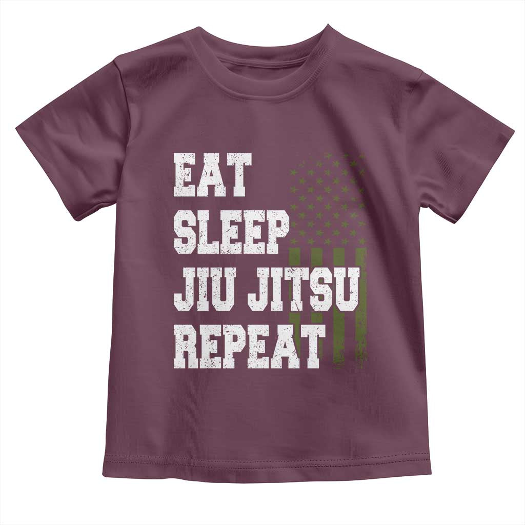 Eat Sleep Jiu Jitsu Repeat Toddler T Shirt Cool JiuJitsu BJJ American Flag TS10 Maroon Print Your Wear