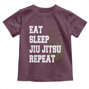 Eat Sleep Jiu Jitsu Repeat Toddler T Shirt Cool JiuJitsu BJJ American Flag TS10 Maroon Print Your Wear