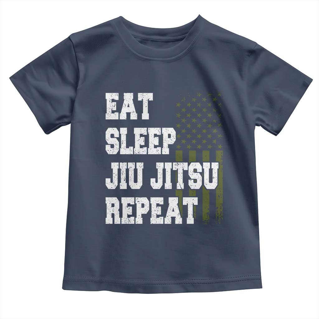 Eat Sleep Jiu Jitsu Repeat Toddler T Shirt Cool JiuJitsu BJJ American Flag TS10 Navy Print Your Wear