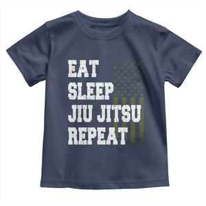 Eat Sleep Jiu Jitsu Repeat Toddler T Shirt Cool JiuJitsu BJJ American Flag TS10 Navy Print Your Wear