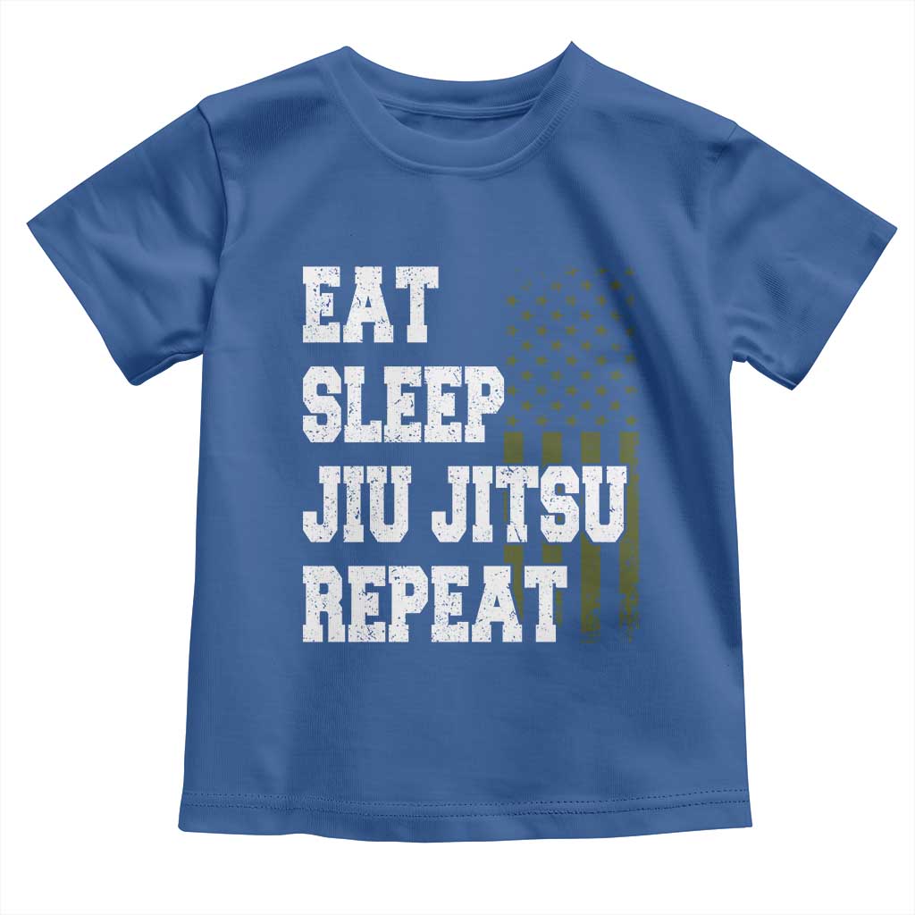 Eat Sleep Jiu Jitsu Repeat Toddler T Shirt Cool JiuJitsu BJJ American Flag TS10 Royal Blue Print Your Wear