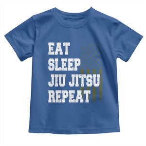 Eat Sleep Jiu Jitsu Repeat Toddler T Shirt Cool JiuJitsu BJJ American Flag TS10 Royal Blue Print Your Wear
