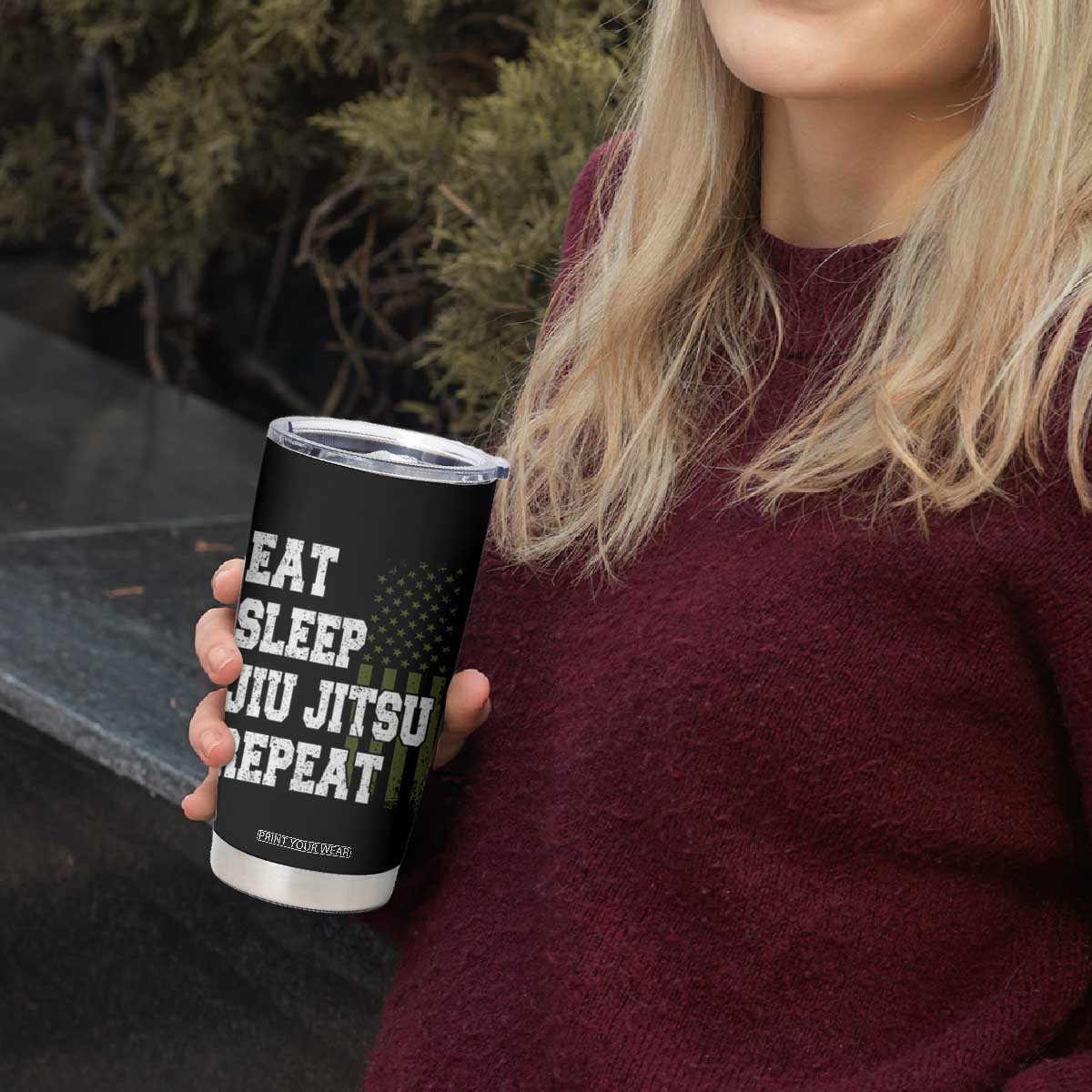 Eat Sleep Jiu Jitsu Repeat Tumbler Cup Cool JiuJitsu BJJ American Flag TS10 Print Your Wear
