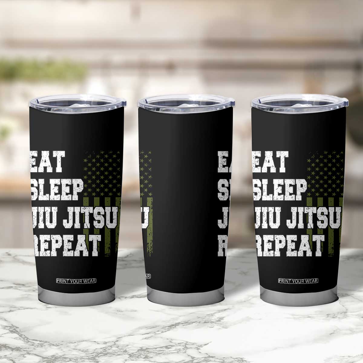 Eat Sleep Jiu Jitsu Repeat Tumbler Cup Cool JiuJitsu BJJ American Flag TS10 Print Your Wear
