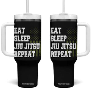 Eat Sleep Jiu Jitsu Repeat Tumbler With Handle Cool JiuJitsu BJJ American Flag TS10 One Size: 40 oz Black Print Your Wear