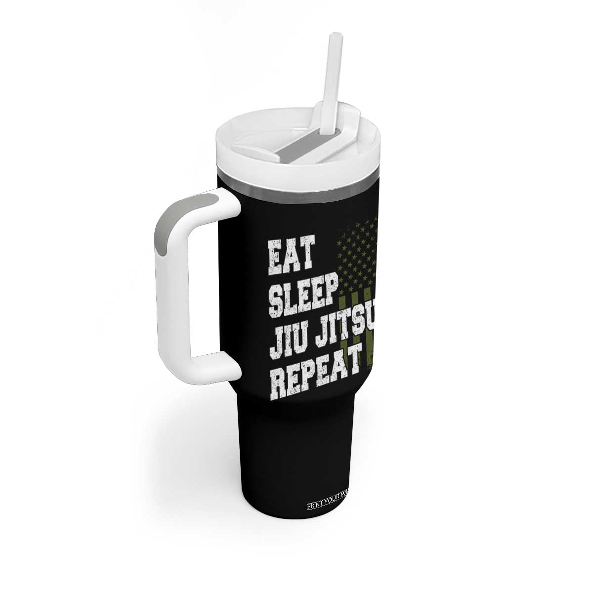Eat Sleep Jiu Jitsu Repeat Tumbler With Handle Cool JiuJitsu BJJ American Flag TS10 Print Your Wear
