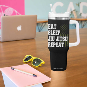 Eat Sleep Jiu Jitsu Repeat Tumbler With Handle Cool JiuJitsu BJJ American Flag TS10 Print Your Wear