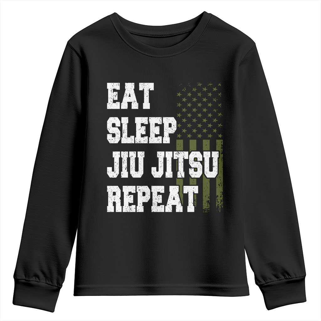 Eat Sleep Jiu Jitsu Repeat Youth Sweatshirt Cool JiuJitsu BJJ American Flag TS10 Black Print Your Wear