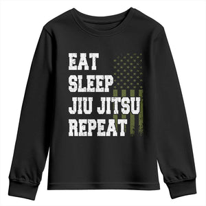 Eat Sleep Jiu Jitsu Repeat Youth Sweatshirt Cool JiuJitsu BJJ American Flag TS10 Black Print Your Wear