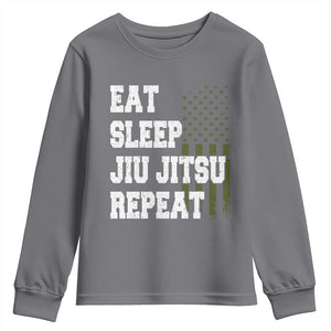 Eat Sleep Jiu Jitsu Repeat Youth Sweatshirt Cool JiuJitsu BJJ American Flag TS10 Charcoal Print Your Wear
